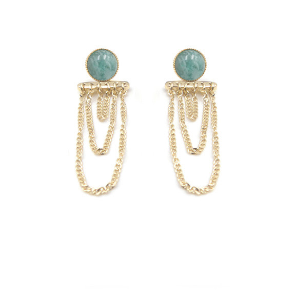 Boucles d'oreilles Ariane pendants chaînes - Amazonite