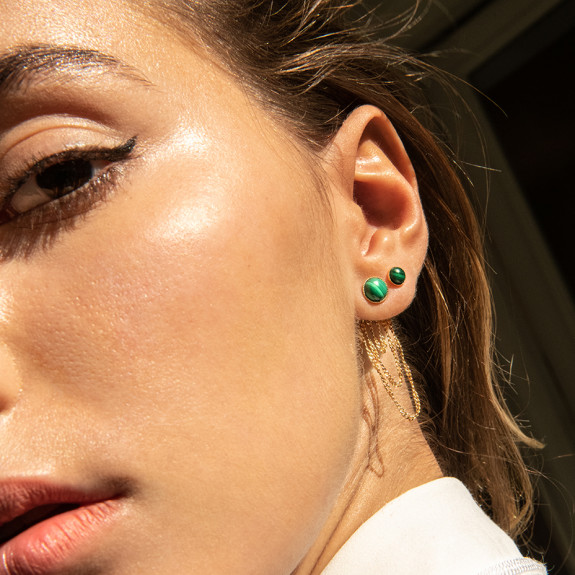 Puces d'oreilles Ariane 4 mm - Malachite