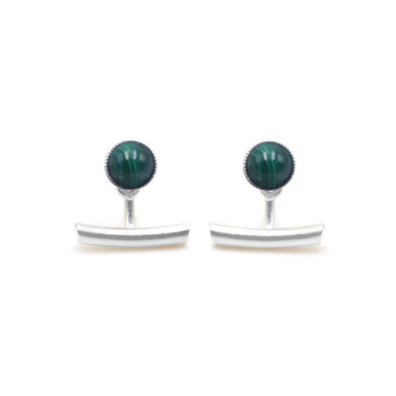 Boucles d'oreilles Ariane pendants barres argent - Malachite 