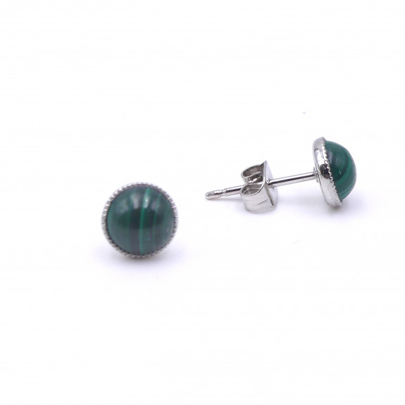 Boucles d'oreilles Ariane pendants chaines - Malachite et Palladium