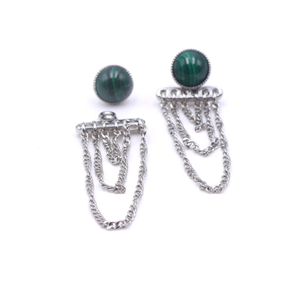 Boucles d'oreilles Ariane pendants chaines - Malachite et Palladium