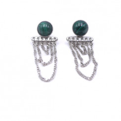 Boucles d'oreilles Ariane pendants chaines - Malachite et Palladium