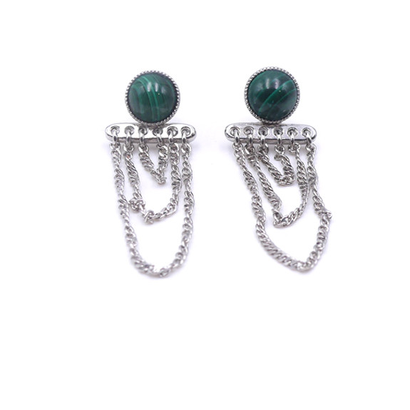Boucles d'oreilles Ariane pendants chaines - Malachite et Palladium