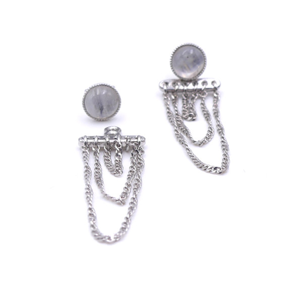 Boucles d'oreilles Ariane pendants chaines - Pierre de Lune 
