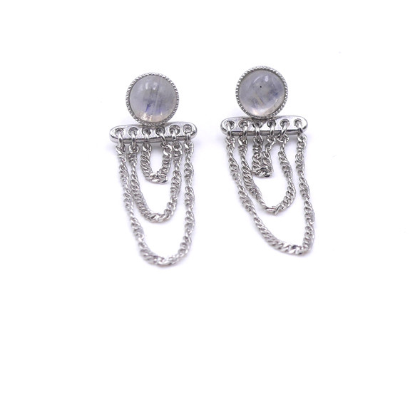 Boucles d'oreilles Ariane pendants chaines - Pierre de Lune 