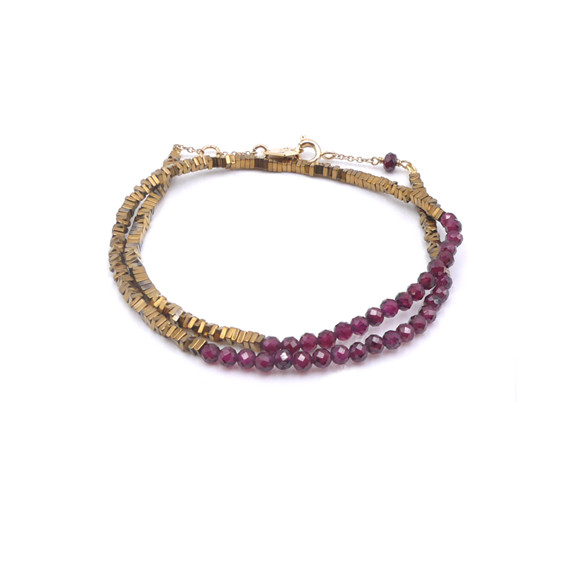 Bracelet double / Collier Myriade - Grenat 