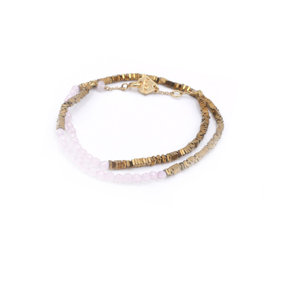 Bracelet double/ Collier Myriade - Quartz Rose