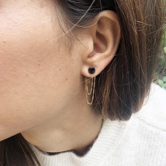 Boucles d'oreilles Ariane pendants chaines - Onyx