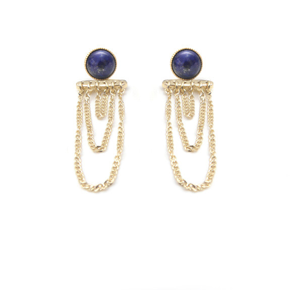 Boucles d'oreilles Ariane pendants chaines - Lapis Lazuli