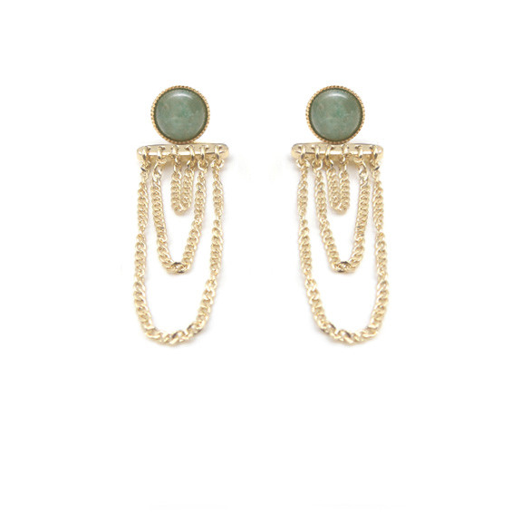 Boucles d'oreilles Ariane pendants chaines - Aventurine 